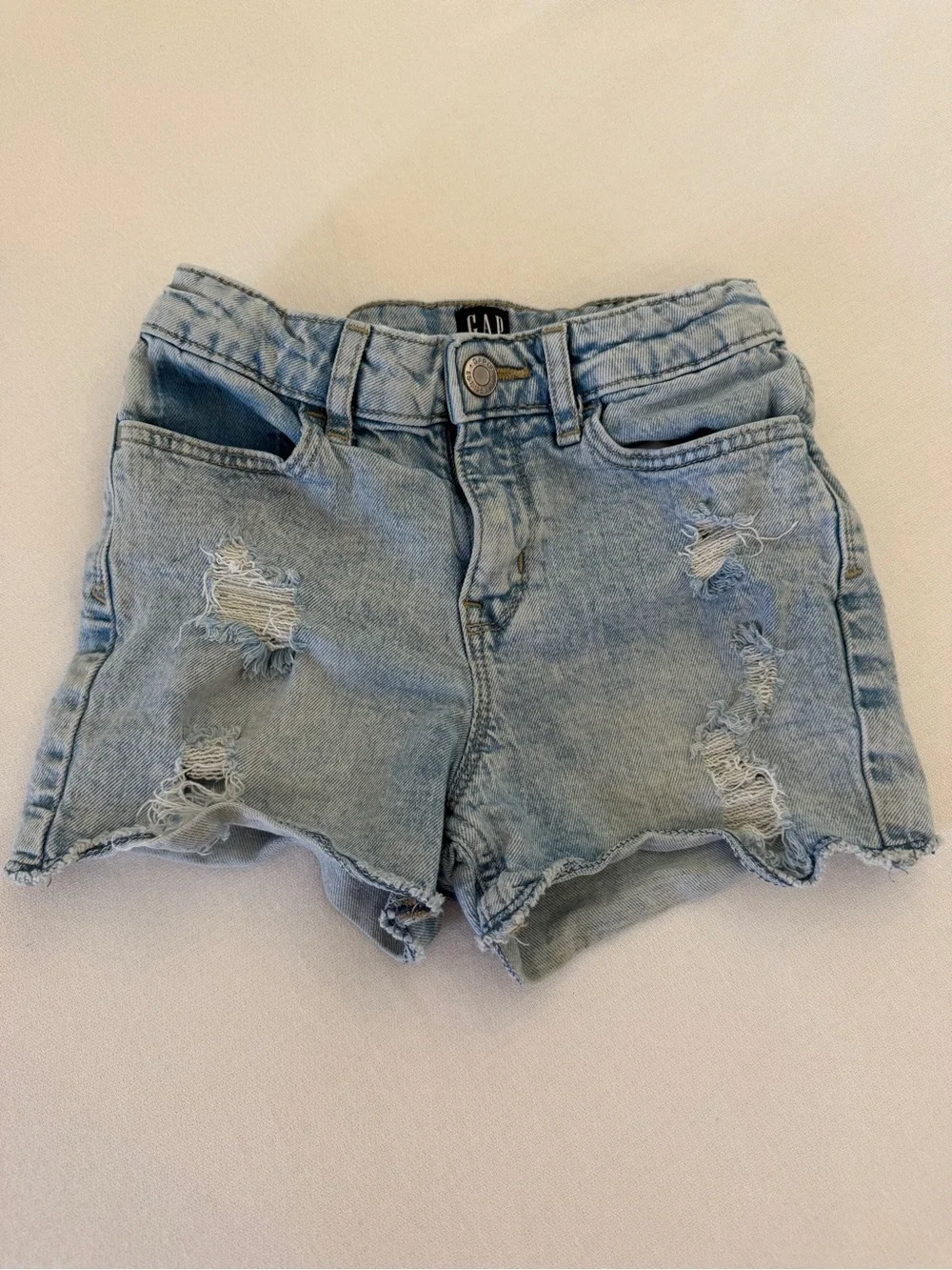 Gap Kids Denim Stretch High Waist Distressed Shorts Girls Size 8 Light Wash